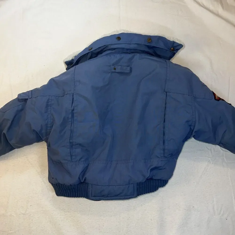 London‎ Fog Child's Bomber Jacket Size 5-6 Travel Patches Sherpa , Zipper Broken